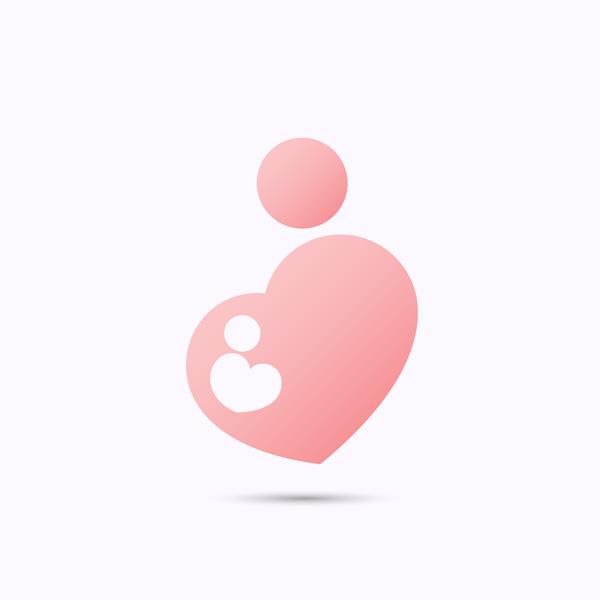 妊娠中の女性と赤ちゃんのシンボルマークがハート形に描かれている